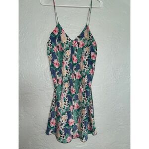 VICTORIAS SECRET 100% SILK Floral Print Slip Dress Mini V-Neck Size M
